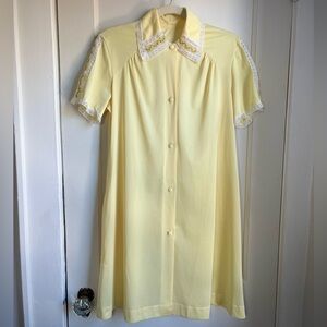 Vintage 60s Pastel Yellow Daisy Lace House Dress/ Baby Doll Slip
